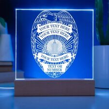 Personalized Police Badge Name Acrylic Sign. Custom Policeman Led Plaque Gift.