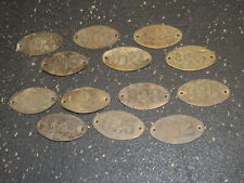 Lot 13 Brass Number Tags Cow Locker Seat Tags Vintage 900s