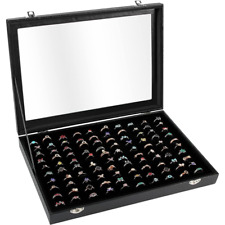 100 Slot Jewelry Display Case Ring Organizer Box Tray Glass Top Storage Holder