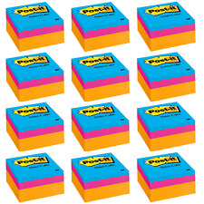 12 Pks 3m Post-it Notes Cube Each Pack 400 Sheet 3 X 3 Canary Yellow Pink Teal