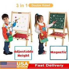 Adjustable Kids Wooden 2 In 1 Blackboard Whiteboard Easel Chalk Drawing Board