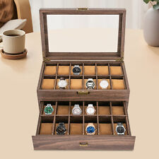 24 Slot Leather Watch Box Case Organizer Glass Display Jewelry Storage