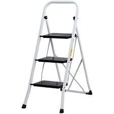 Protable 3 Step Ladder Folding Non Slip Safety Tread Industrial White