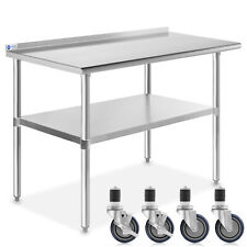 Open Box - Stainless Steel 24 X 48 Nsf Kitchen Prep Table W Backsplash Casters