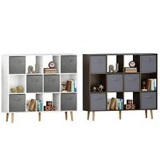12 Cube Storage Organizer Wooden Bookshelf Display W 6 Fabric Bins Drawer