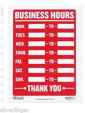 Business Hours Sign Open Mon-sun Write In From-to Times Store Office Shop 9x12
