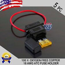 5 Pack 18 Gauge Atc In-line Blade Fuse Holder 100 Ofc Copper Wire 1a - 40a