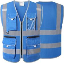 Visindark 9 Multi-pockets Blue Safety Reflective Work Vest Zippers Construction