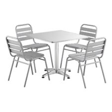 31 12 Square Chrome Metal Restaurant Table With 4 Slat Back Armless Chairs