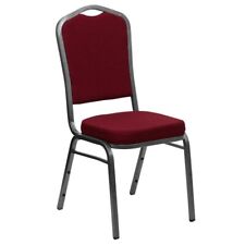 Crown Back Stacking Banquet Chair With Burgundy Fabric And Silver Vein Frame