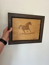 Vintage Western Carved Wood Handmade Mustang Horse Artwork Framed Signed Farm