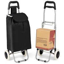 Costway Black Large Capacity Light Weight Wheeled Shopping Trolley Push Cart Bag