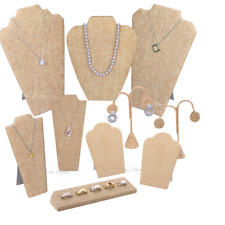 10pc Jewelry Display Stand Burlap Display Set Ring Earring Necklace Displays