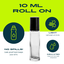 6 Pk Clear 10 Ml Glass Roll-on Bottles Plastic Roller Ball With Black Caps