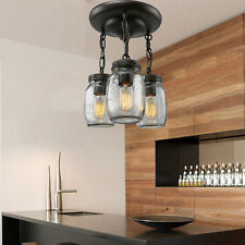 Farmhouse Chandelier Mason Jar Hanging Pendant Loft Light Ceiling Lamp 3-light