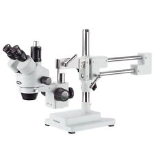 Amscope 7x-90x Simul-focal Stereo Zoom Microscope On Dual Arm Boom Stand