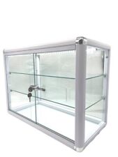 Elegant White Aluminum Display Table Top Tempered Glass Showcase With Led Lights