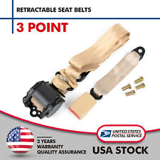1pcs Universal Adjustable 3 Point Retractable Auto Car Seat Lap Belt Kit Beige