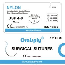 12 Pcs Dental Surgical Sutures Nylon 4-0 Mono Blue Sterile 38 Reverse Cutting