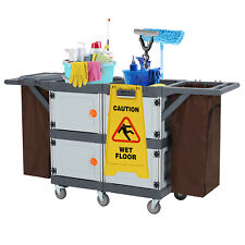 Commercial Janitorial Trolley Cleaning Cart W4 Cabinets 2 Bags For Housekeeping