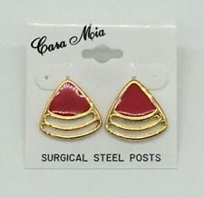Vintage Cara Mia Gold Tone Light Red Enamel Surgical Steel Post Pierced Earrings