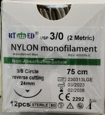 Nylon Mono Suture 3-0. 75 Cm 38 Circle Cutting 24 Mm Needle Humanvet 1 Doz