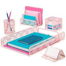 Pink Desk Organizer Set For Women - Great For Home Office Or Girls Room