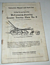 Ih Mccormick-deering Genius No. 8 Tractor Plow Operators Parts Manual 1944 Ihc