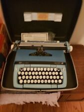 Vtg Smith-corona Galaxie Twelve Xii 12 Typewriter Atomic Blue With Case Papers