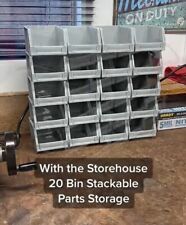 20 Bin Rail Mount Stackable Parts Storage Screws Bolts Nuts Organizer Shop Bins