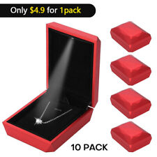 10pack Led Lighted Pendant Necklace Gift Box Velvet Jewelry Storage Display Case