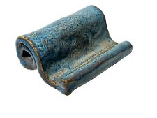 Handmade Art Pottery Ceramic Business Card Holder Cell Phone Stand Blue Scroll