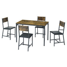 5 Pieces Dining Table Set Industrial 4 Pu Soft Chairs Kitchen Restaurant Brown