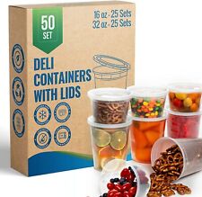 50 Sets 25-16oz 25-32oz Deli Plastic Food Storage Containers With Lids