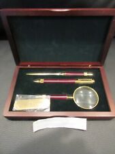 Vintage Bombay Company 1999 Mahogany Pen Letter Opener Magnifying Glass Case New
