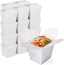 50 Pack 8 Oz Chinese Take Out Boxes - 3 X 2.5 Plain White Paperboard Food Con