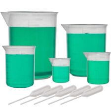 Plastic Beaker Set With 4ml Plastic Droppers 5 Sizes Molded Graduations