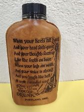 Vintage Whiskey Flask Glass Leather Wrapped Case - Youre Drunk By Gosh Poem