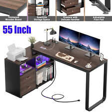 L Shaped Gaming Desk With Power Outlets Led Strip Convertible Home Office Desk