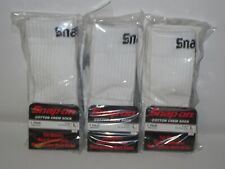 3 Pairs Snap-on Crew Socks Mens White Large Free Shipping Made In Usa New