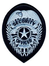 Security Officer Badge Patch Silver On Black 2-34x3-34 Iron-on