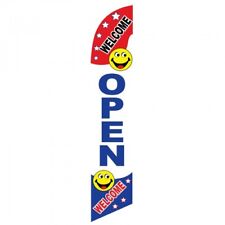 Open Smiley Banner Flag And Pole Windless Feather 2.5 Wide Swooper Welcome