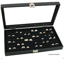 Novel Box Glass Top Black Jewelry Display Case With 72 Foam Ring Inserts