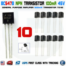 10 X Bc547b Bc547 Silicon Npn Transistors 45v 100ma 500mw Amplifier To-92 Usa