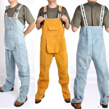 Welding Clothing Men Bib Overalls Coverall Protective Leather Welder Strap Pants