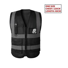 Safety Vest High Visibility Reflective Stripes 5 Tool Pockets Security Black
