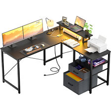 L Shaped 53 Home Office Computer Desk With Drawers Gaming Desk With Led Light