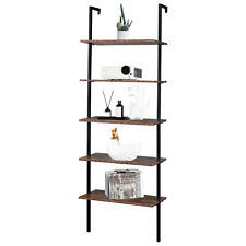 Industrial Wall Mounted Bookcase Open Ladder Shelf Bookshelf With Metal Frame