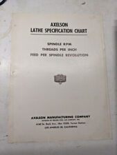 Axelson Lathe Specification Chart Rpm Tpi Feed Model B W D E F 4612a Shop Manual