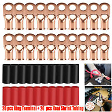 40 Pcs 10 Awg Gauge Copper Lugs Wred Black Heat Shrink Ring Terminals Set